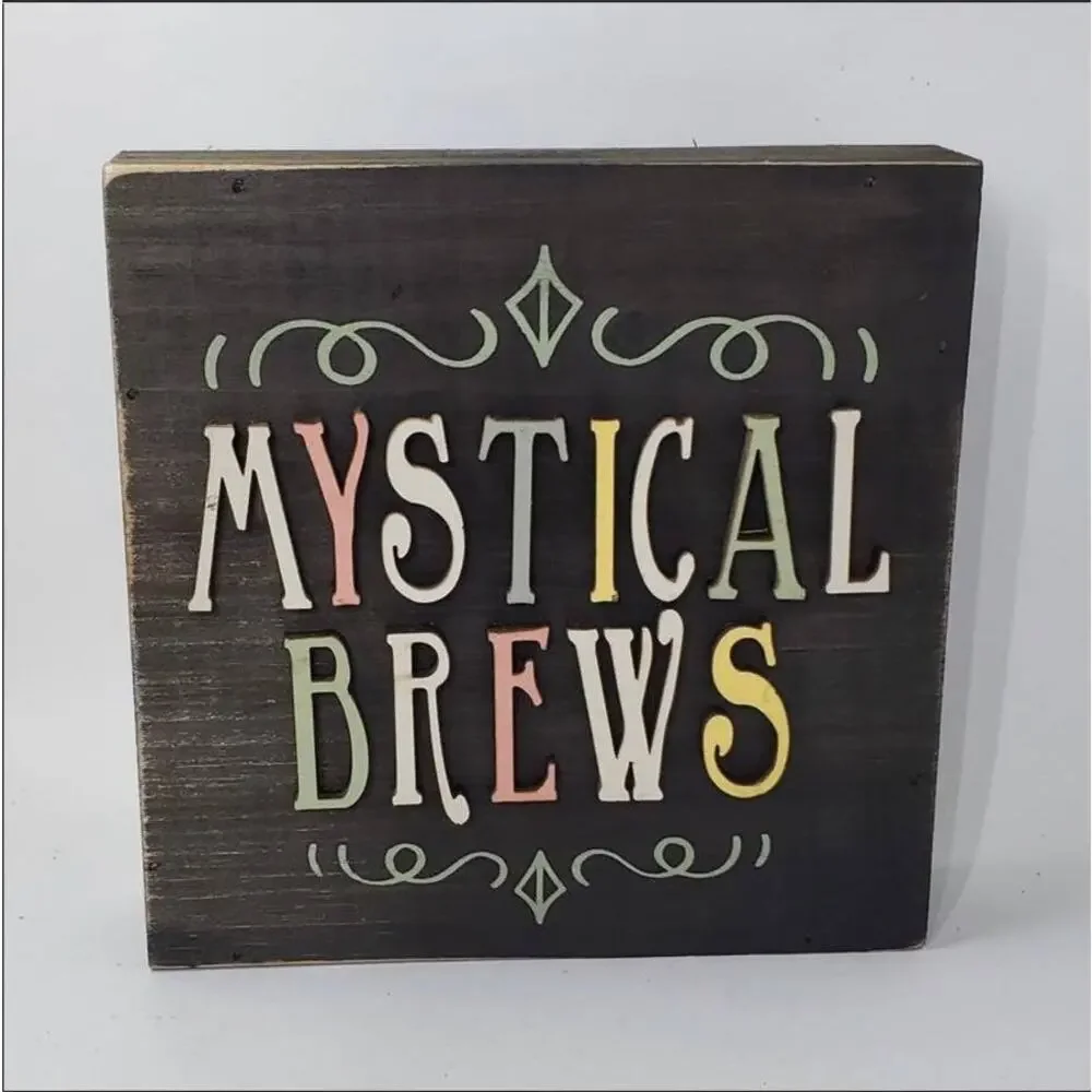 Mystical Brews Sign & 10 Mini Target Bullseye Glass Potion Bottles Complete Set